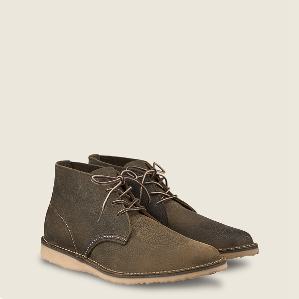 Red Wing Heritage Shoes Olive - Mens Weekender - Chukka Roughneck Leather - 3987-VEBNA